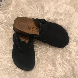 Birkenstock clogs blue suede